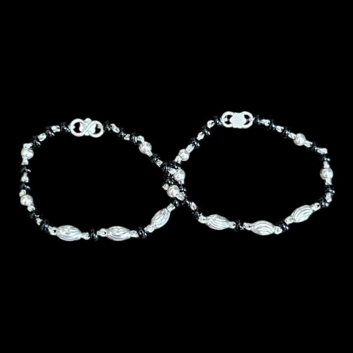 Sterling Silver Kids Nazariya Bracelet With Black And Silver Beads.