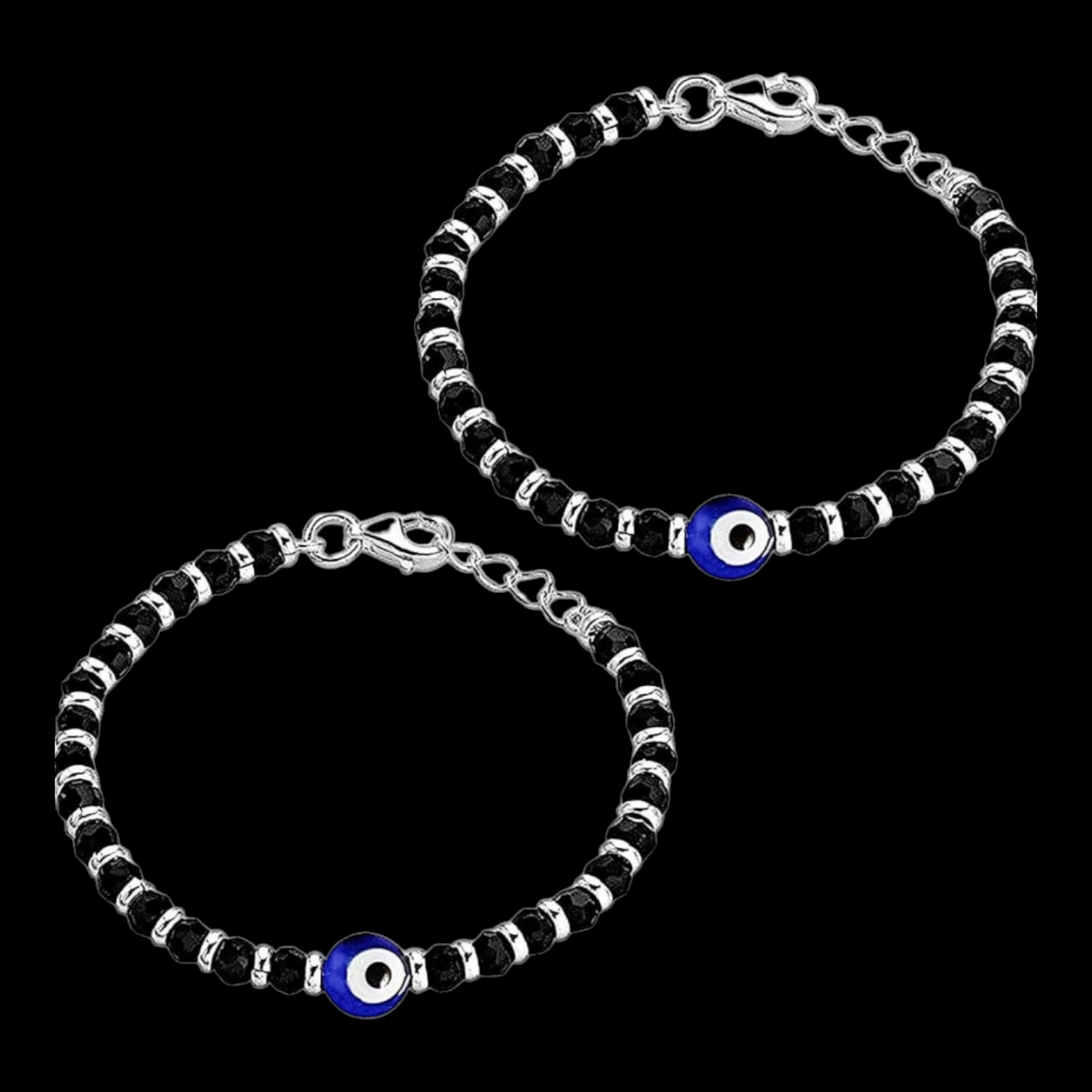 Sterling Silver Kids Nazariya Bracelet With Black And Silver Beads.