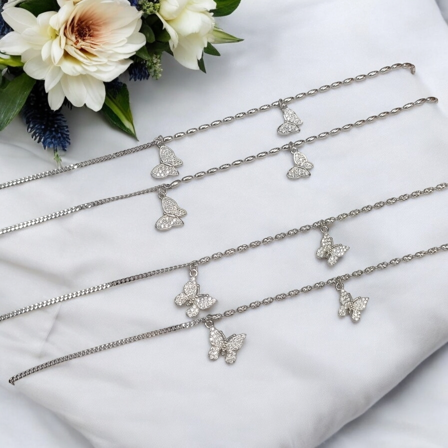 925 silver butterfly anklets