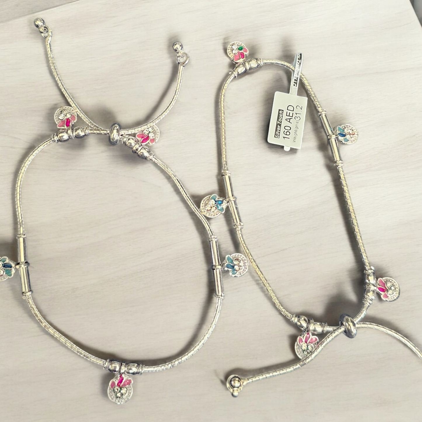 Pure silver adjustable anklet