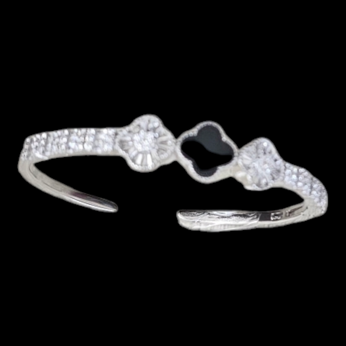 925 sterling Silver Zircon Stone bracelet in black four clover.