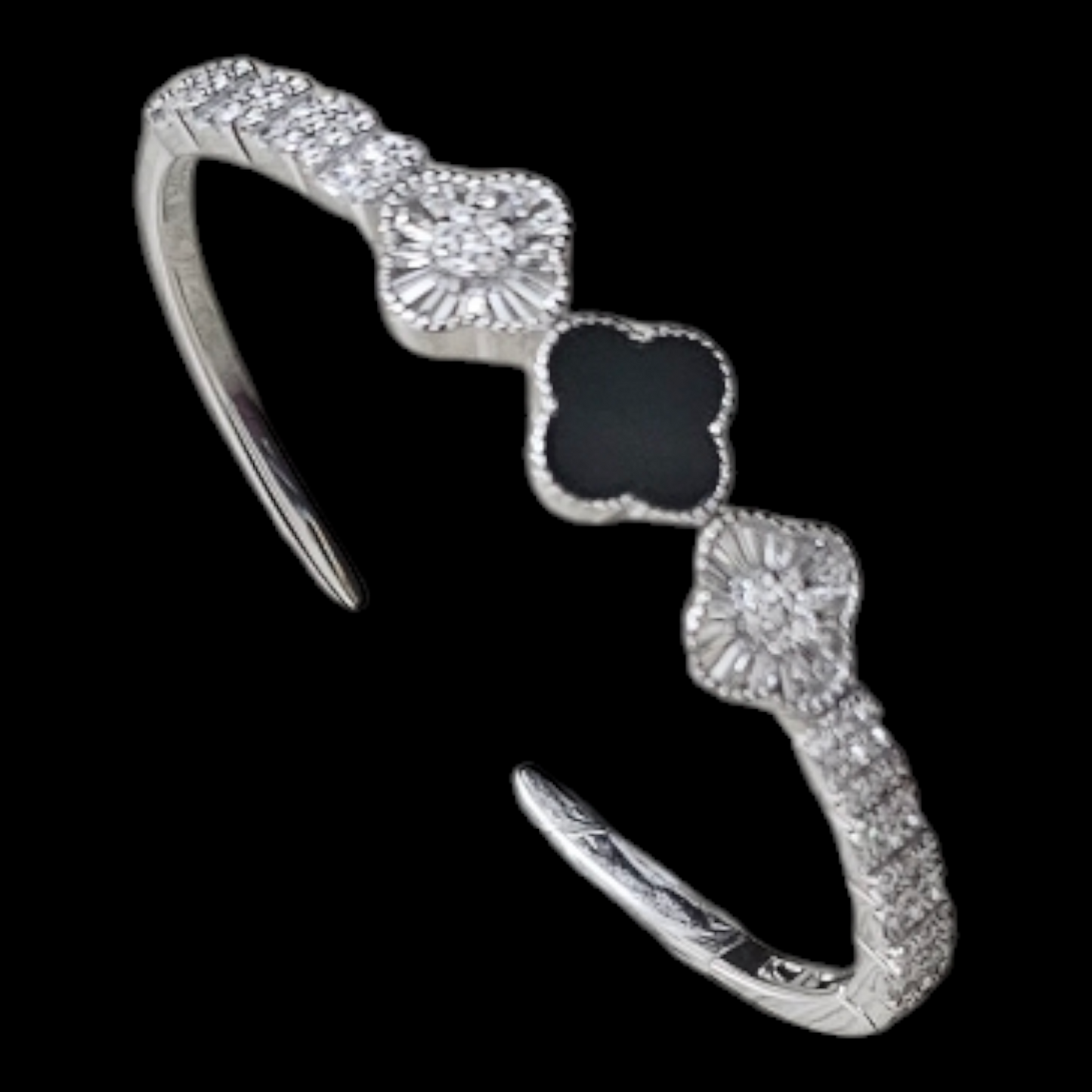 925 sterling Silver Zircon Stone bracelet in black four clover.