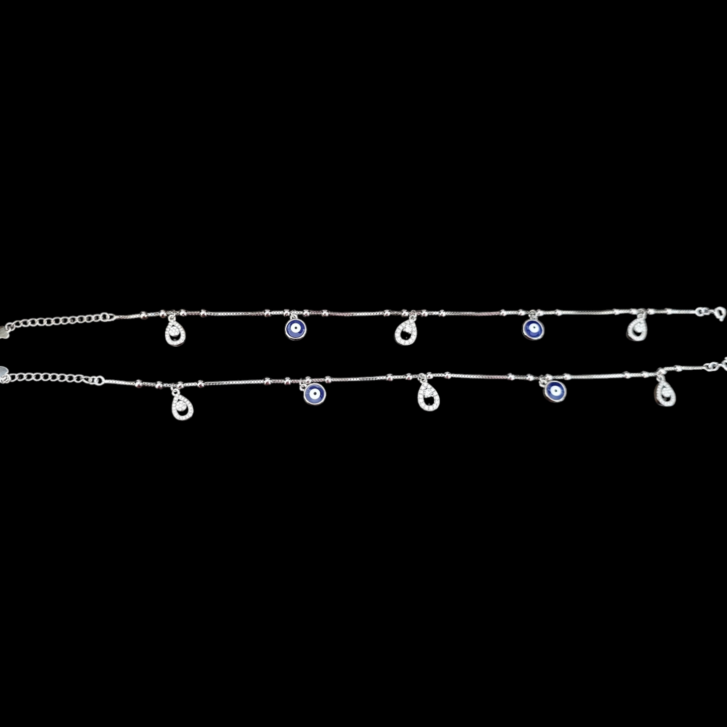 925 silver Evil eye and water drop zircon stone  charm anklets