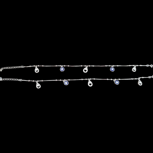 925 silver Evil eye and water drop zircon stone  charm anklets