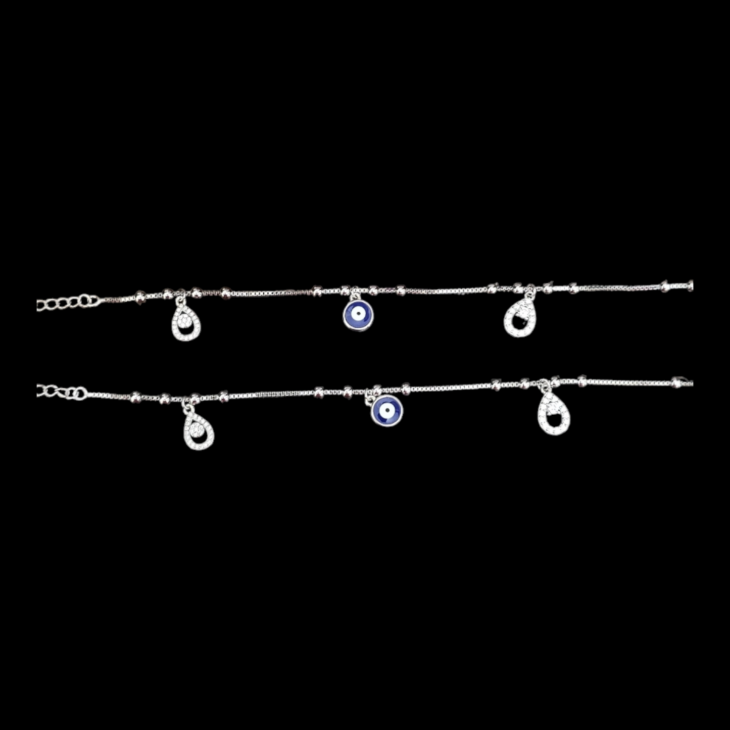 925 silver Evil eye and water drop zircon stone  charm anklets