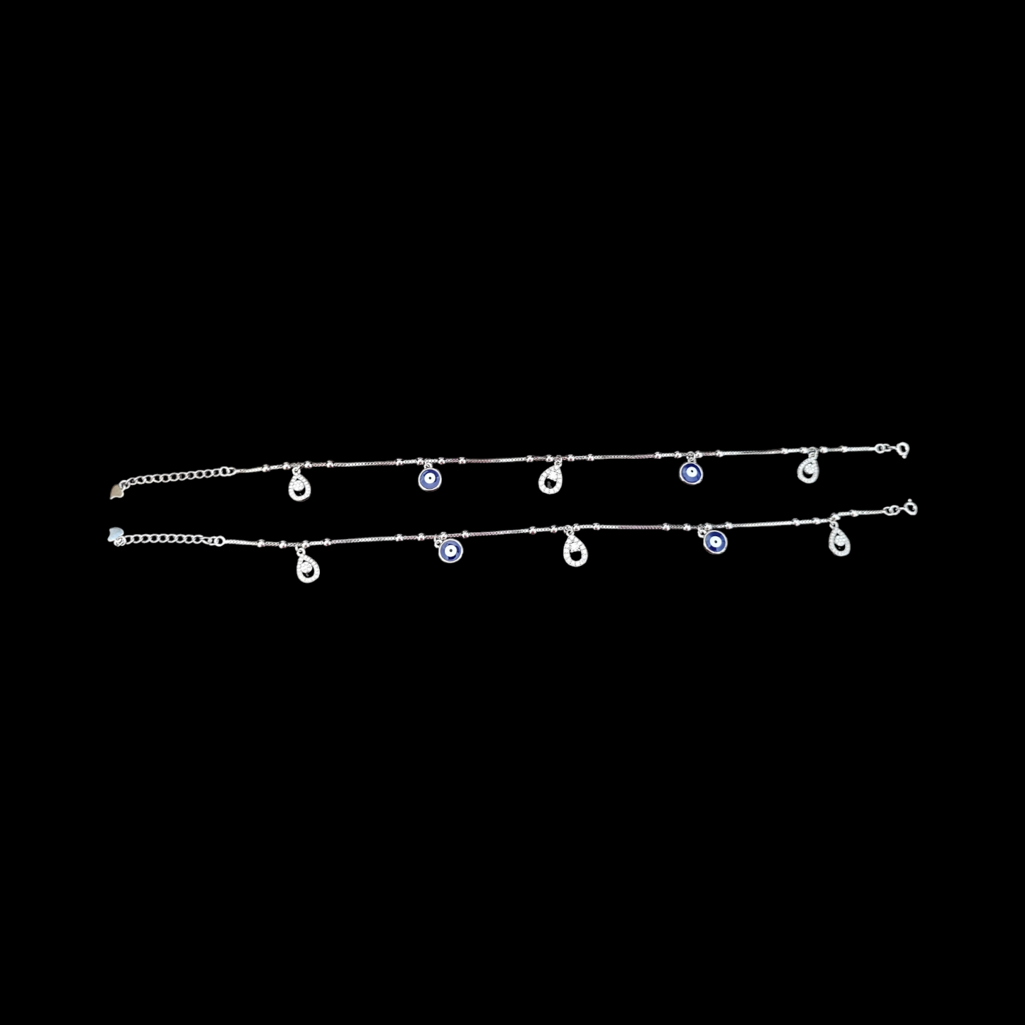 925 silver Evil eye and water drop zircon stone  charm anklets