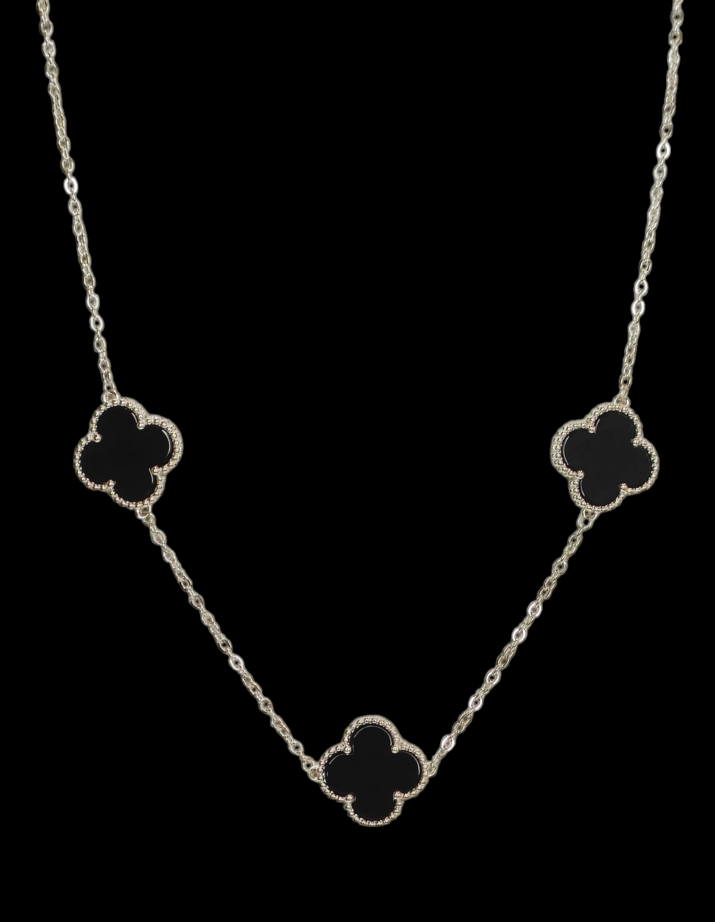 925 silver black Four clover necklaces