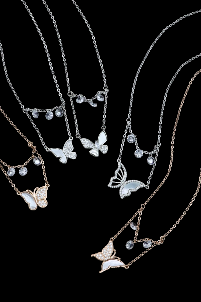 925 silver butterfly necklace in silver and rose gold