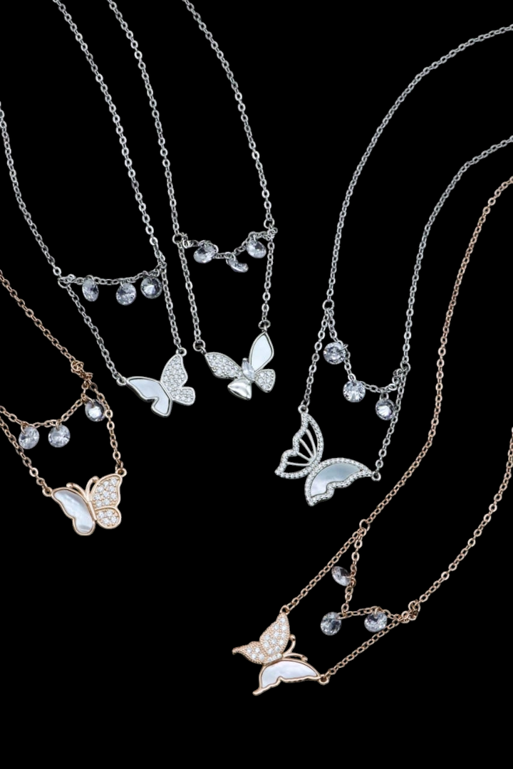 925 silver butterfly necklace in silver and rose gold