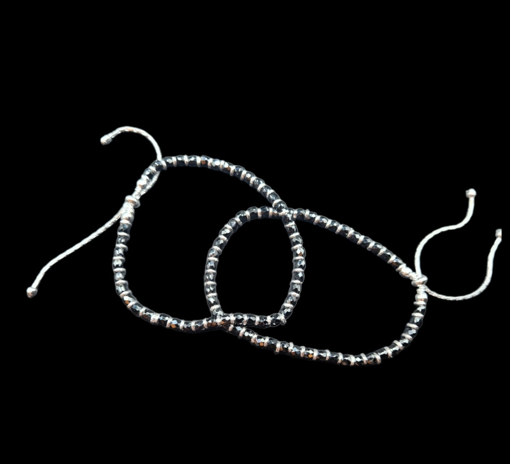 Silver anklet with black beads