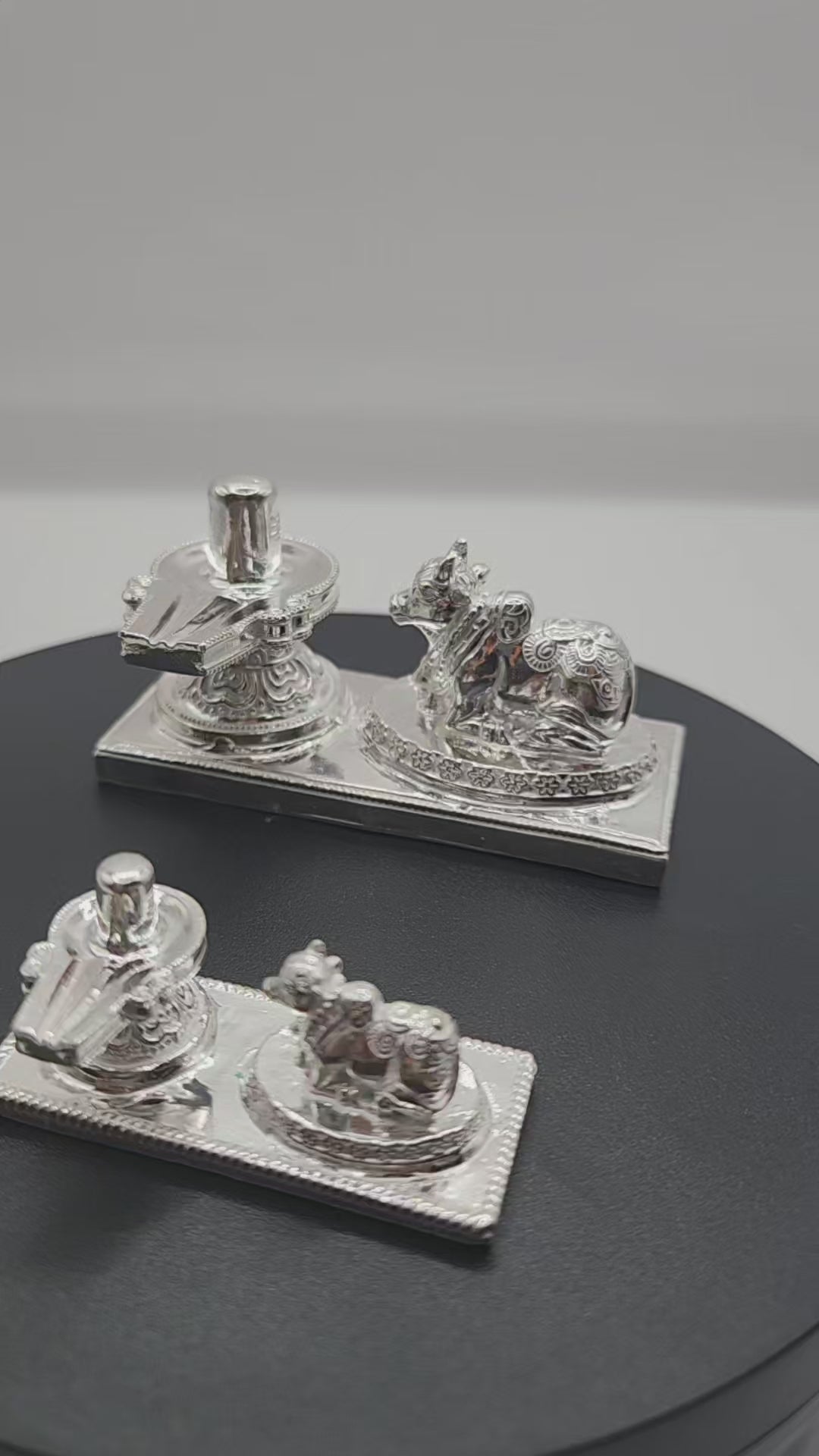 925 Silver Shivling And Nandi Solid Idol
