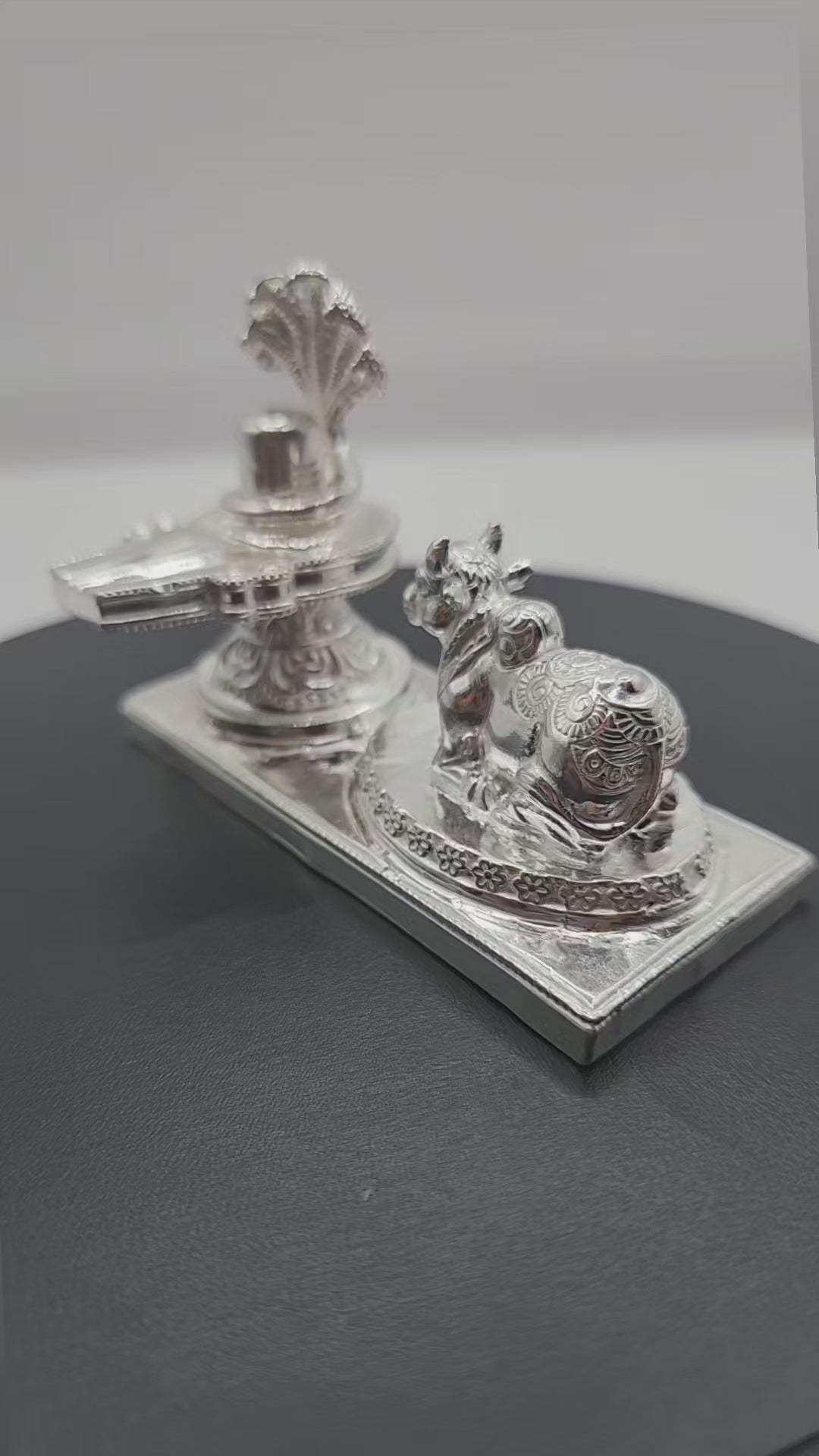 925 Silver Shivling And Nandi Solid Idol