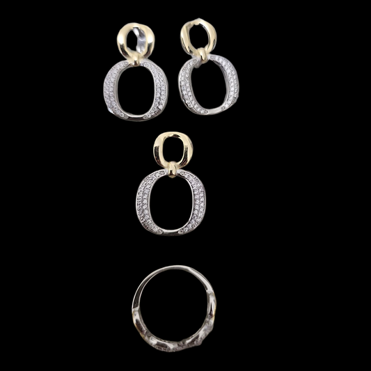 925 silver two-tone pendant  earrings and ring set