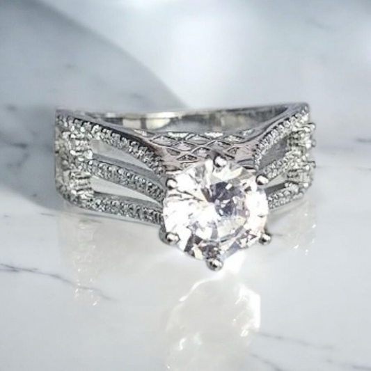 925 sterling silver big stone tower ring , engagement ring , wedding ring.