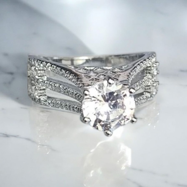 925 sterling silver big stone tower ring , engagement ring , wedding ring.