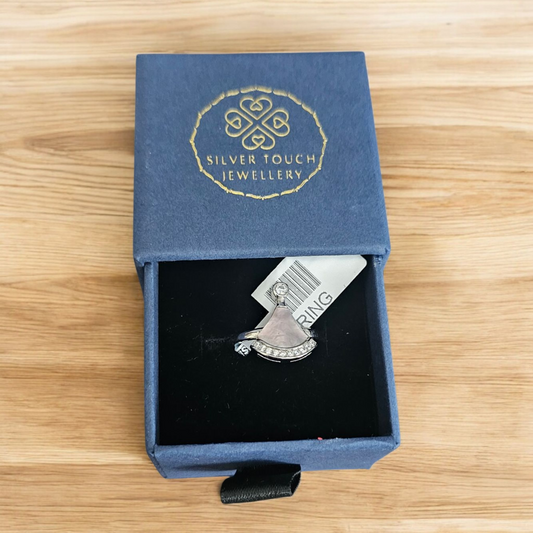 92.5 silver ring with mother pearl and zircon stone.Bulgari inspired design.