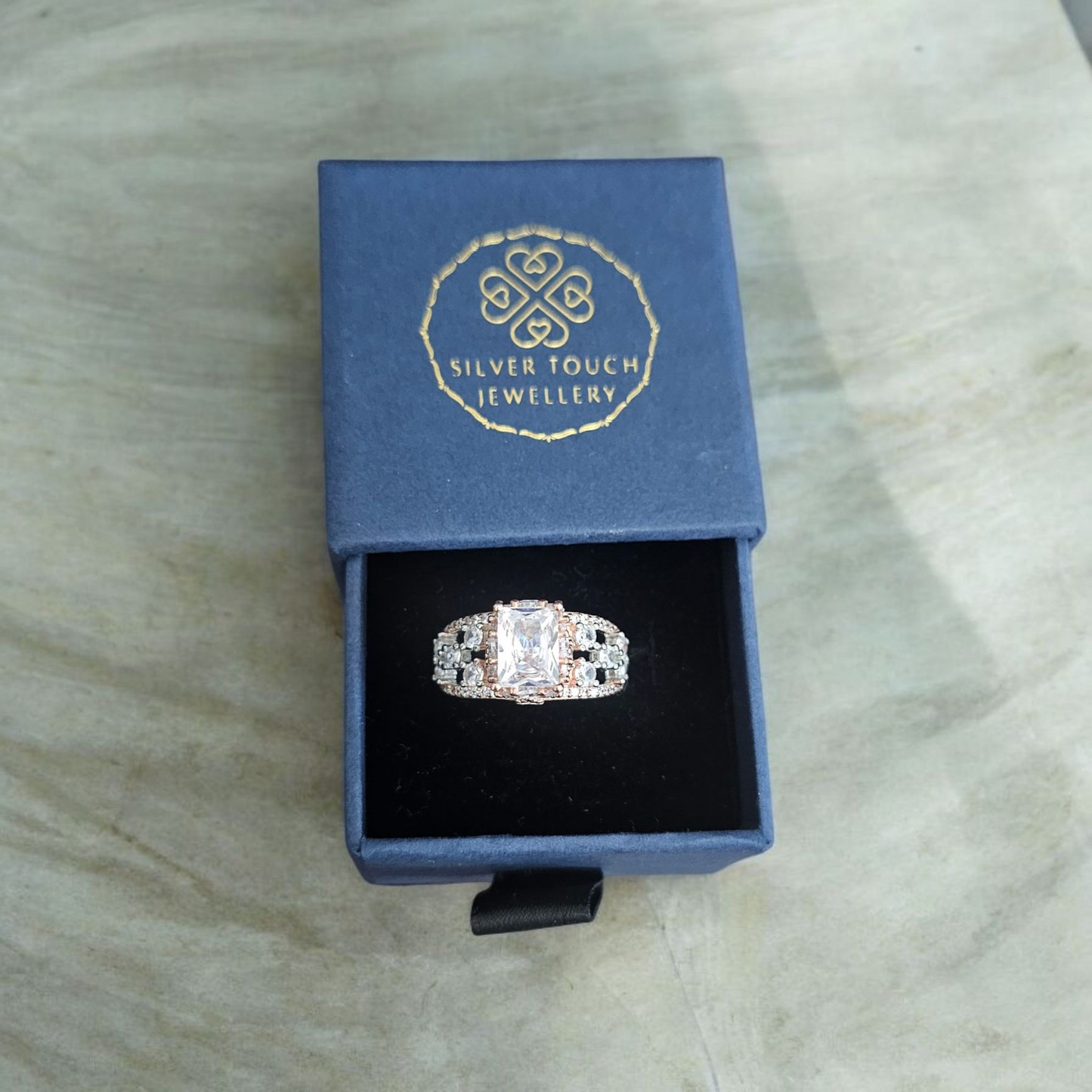 925 sterling silver big stone two-tone tower ring ,perfect for gifting or engagement ring or wedding ring.