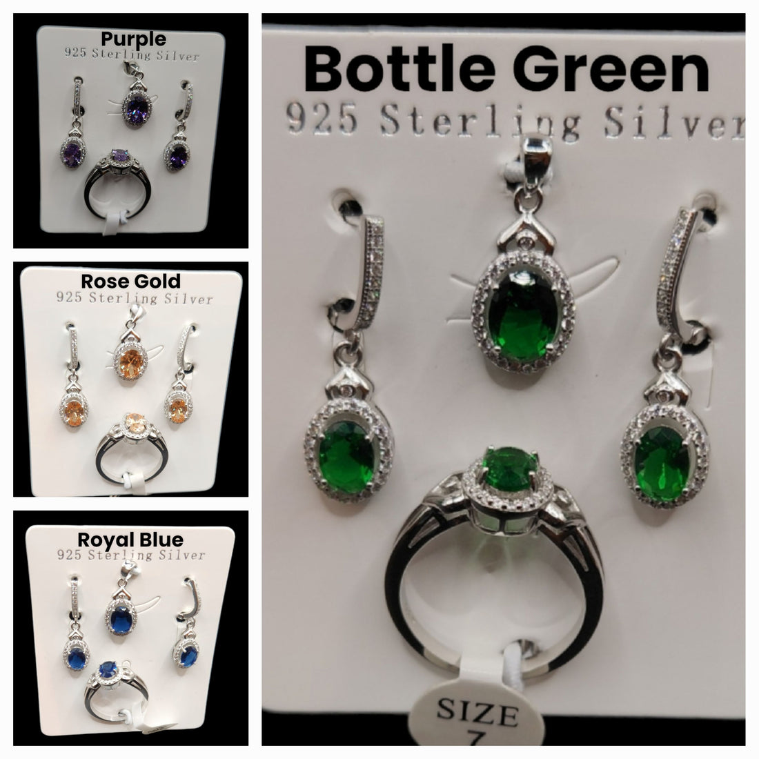 Olive Color Oval Shaped Pendant Earrings with Ring Set