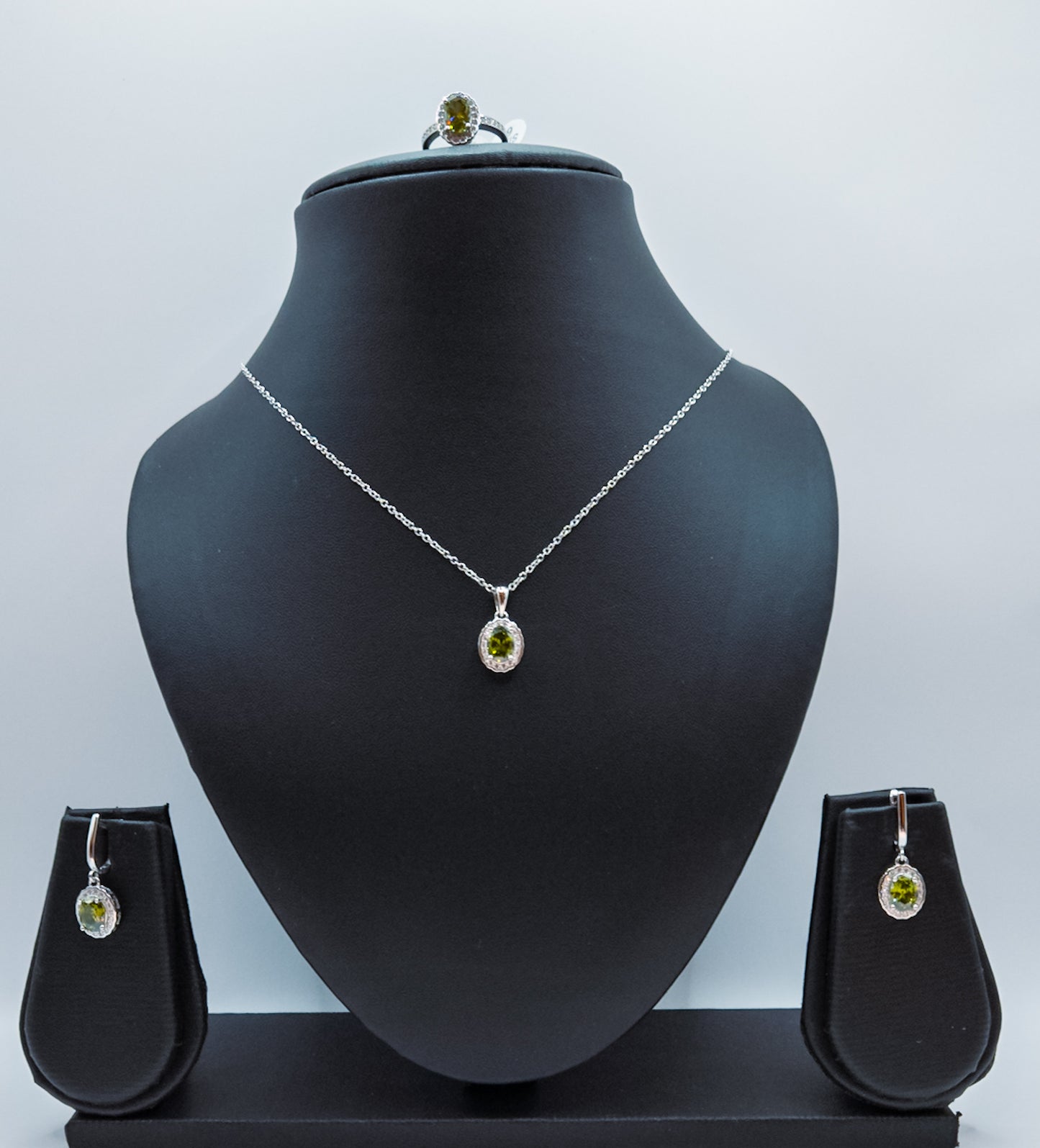 Olive Color Oval shaped Pendant, Earring with Ring set