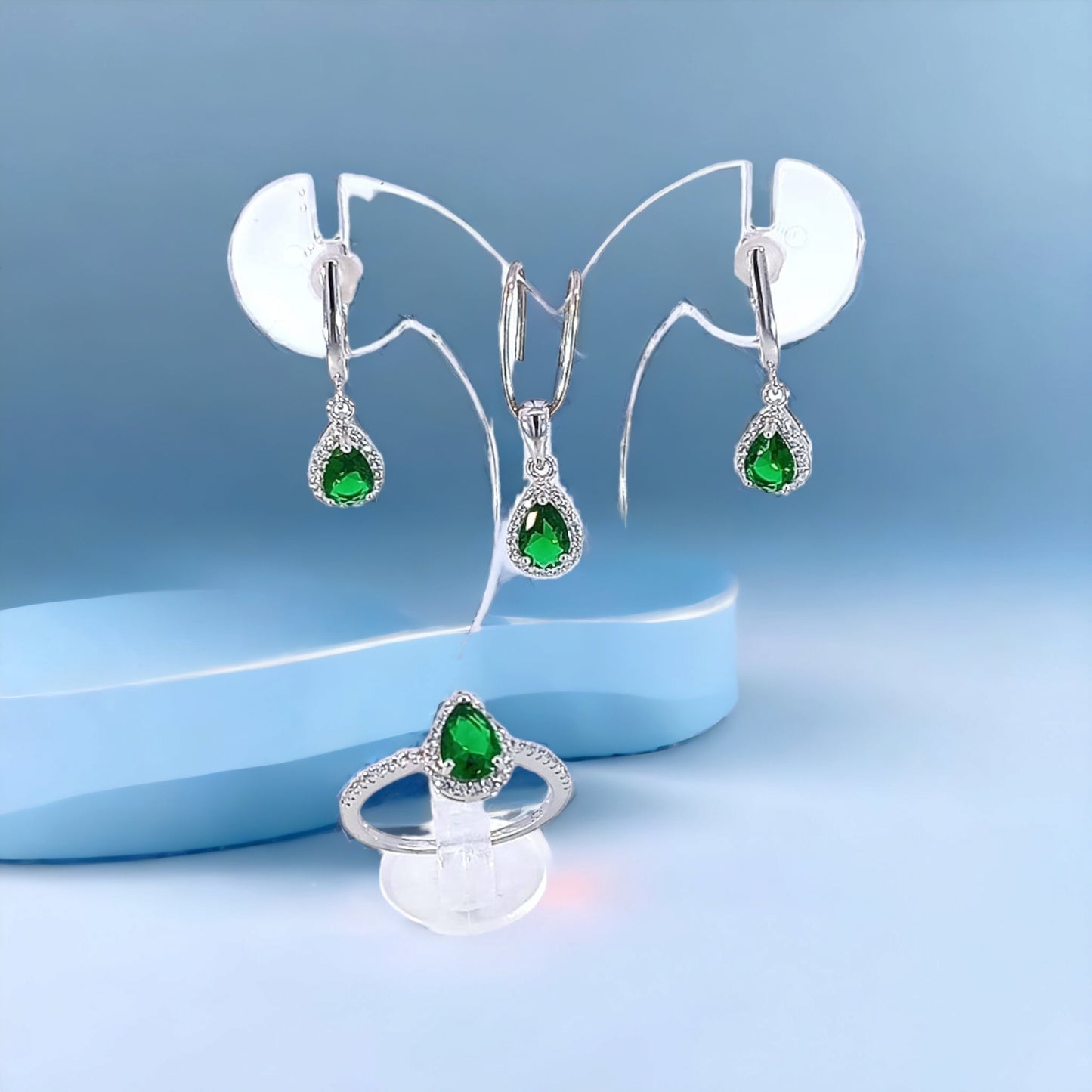 Water drop shape Pendant Earrings with Ring set