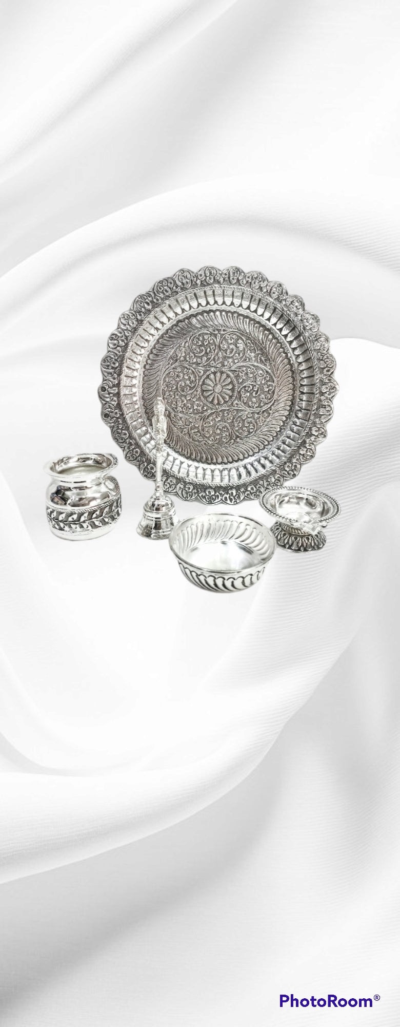 Silver Pooja Thali in antique polish