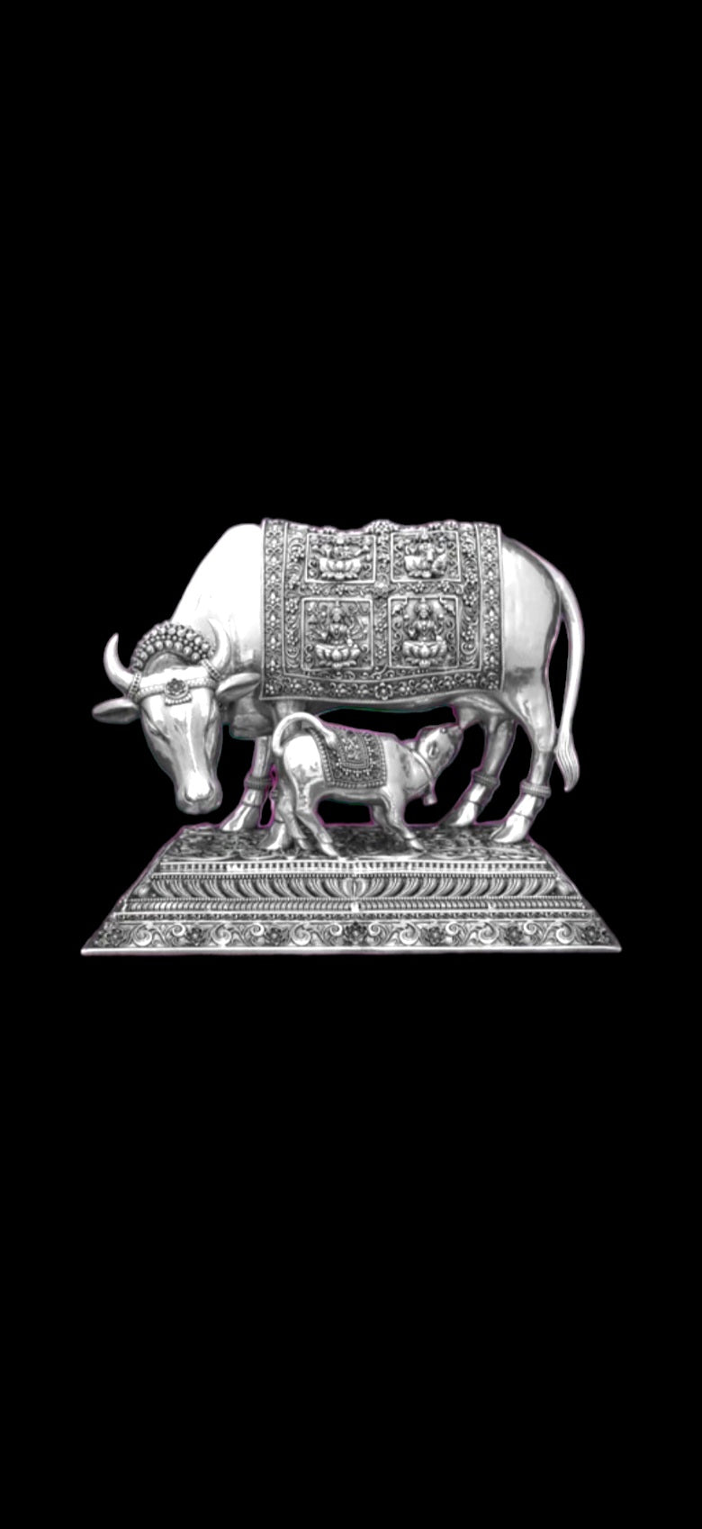 Antique Silver 3D Cow and Calf.