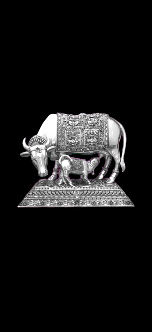 Antique Silver 3D Cow and Calf.