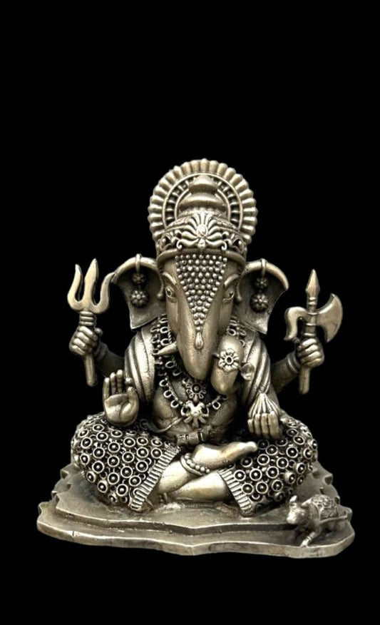 Antique Silver Ganeshji Solid Idol