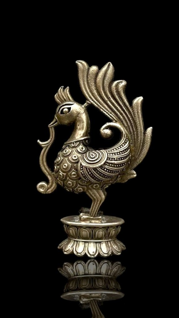 Solid Antique Polish Silver Peacock