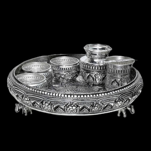 Antique Silver Pooja Thali Set