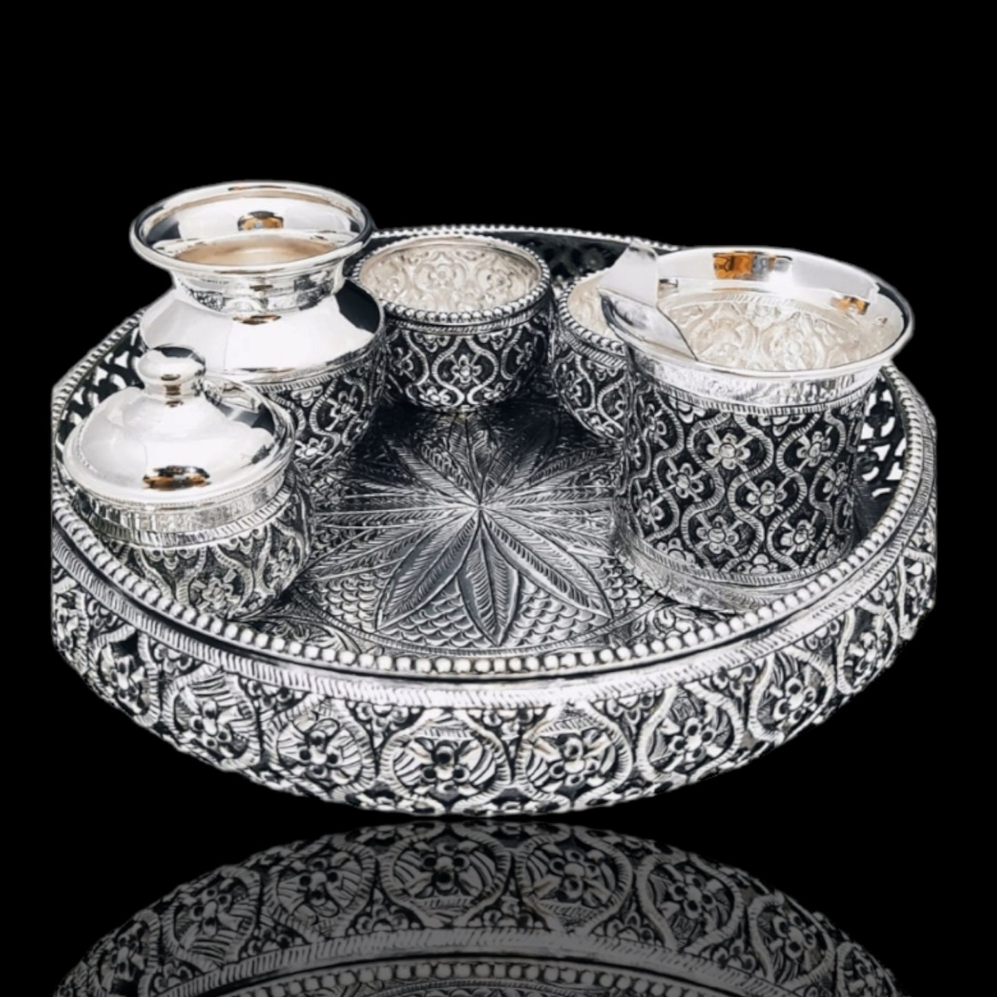 Antique Silver Pooja Thali Set