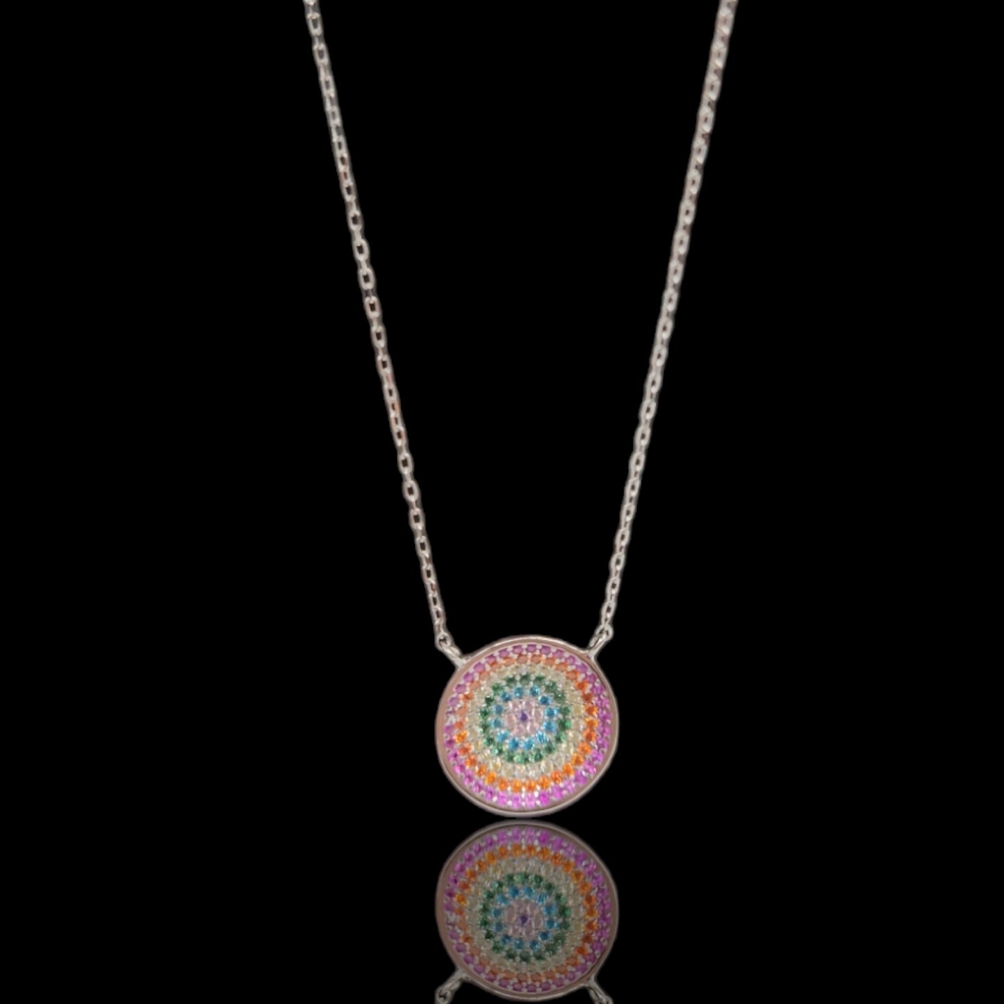 Sterling Silver Round pendant Necklace with Earrings.