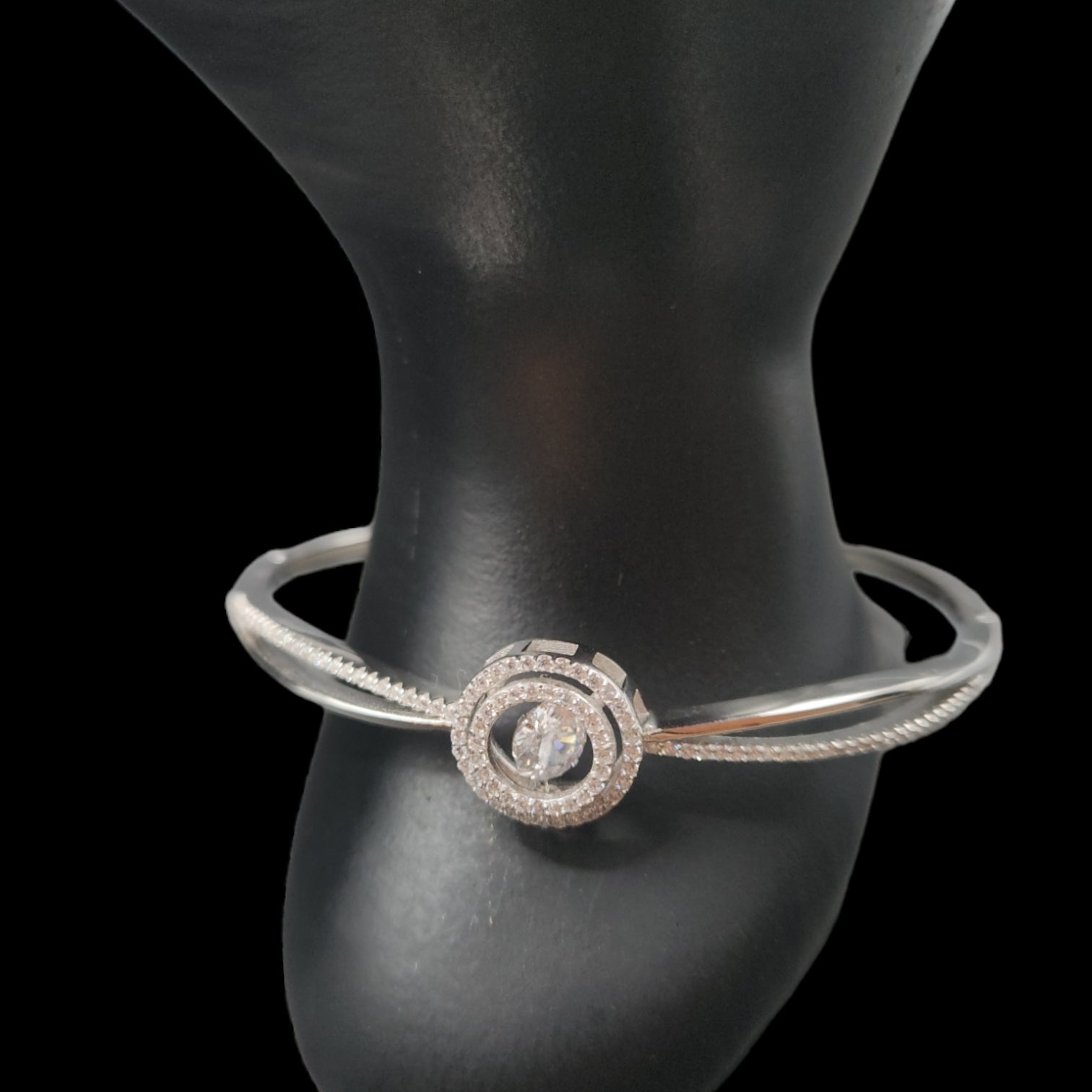 Sterling Silver Floating Diamond Bangle Bracelet