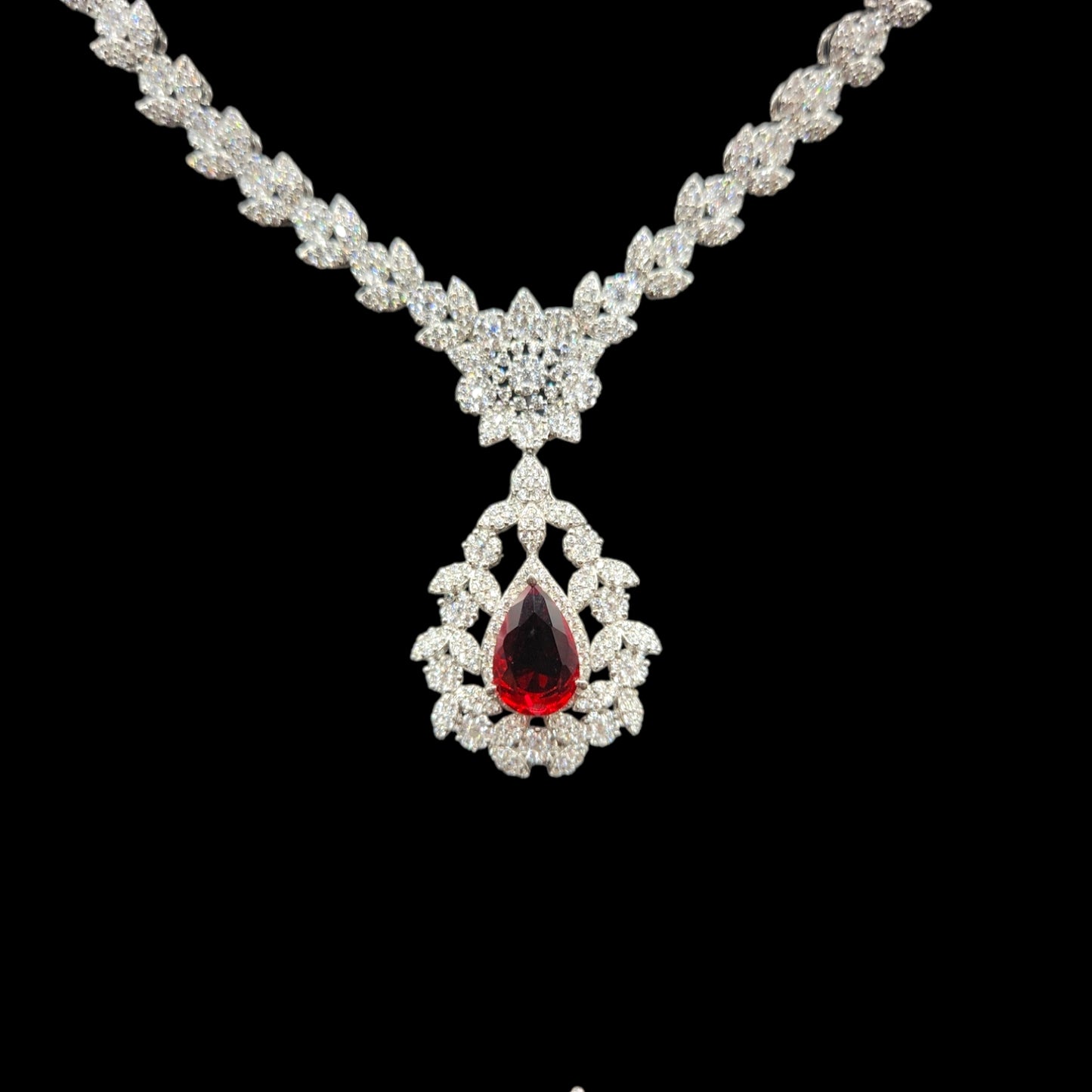 Crystal Embellished Necklace with Drop Earrings.