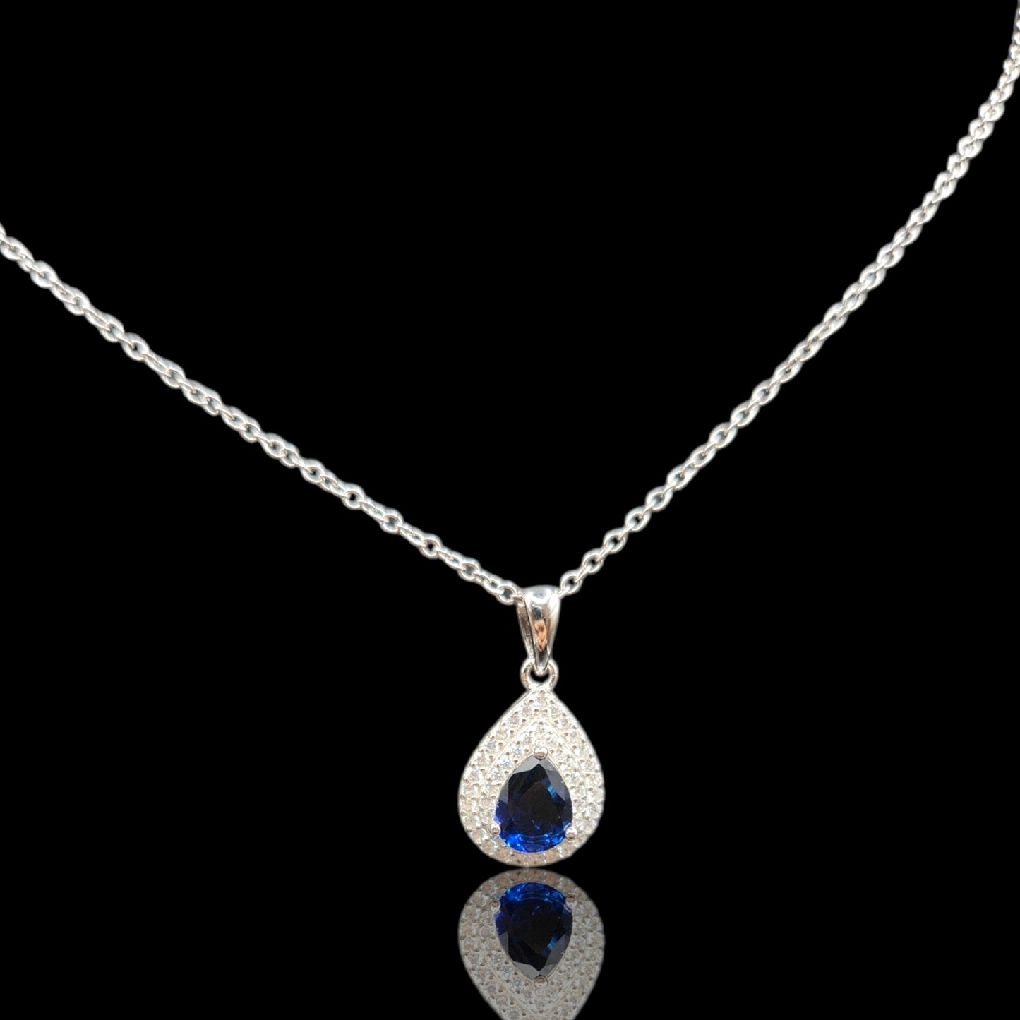 Royal Blue Color Pear Shape Pendant Set