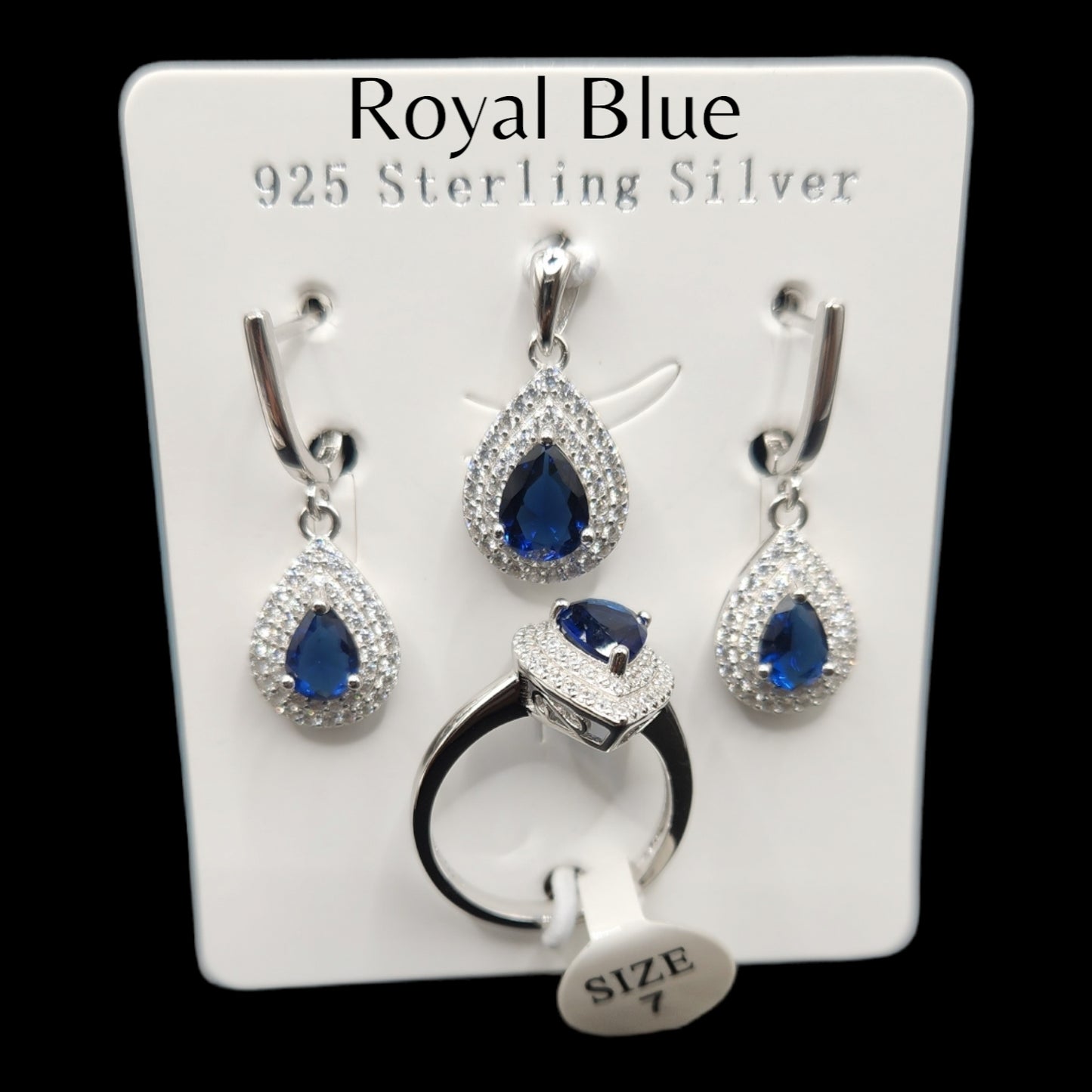 Royal Blue Color Pear Shape Pendant Set