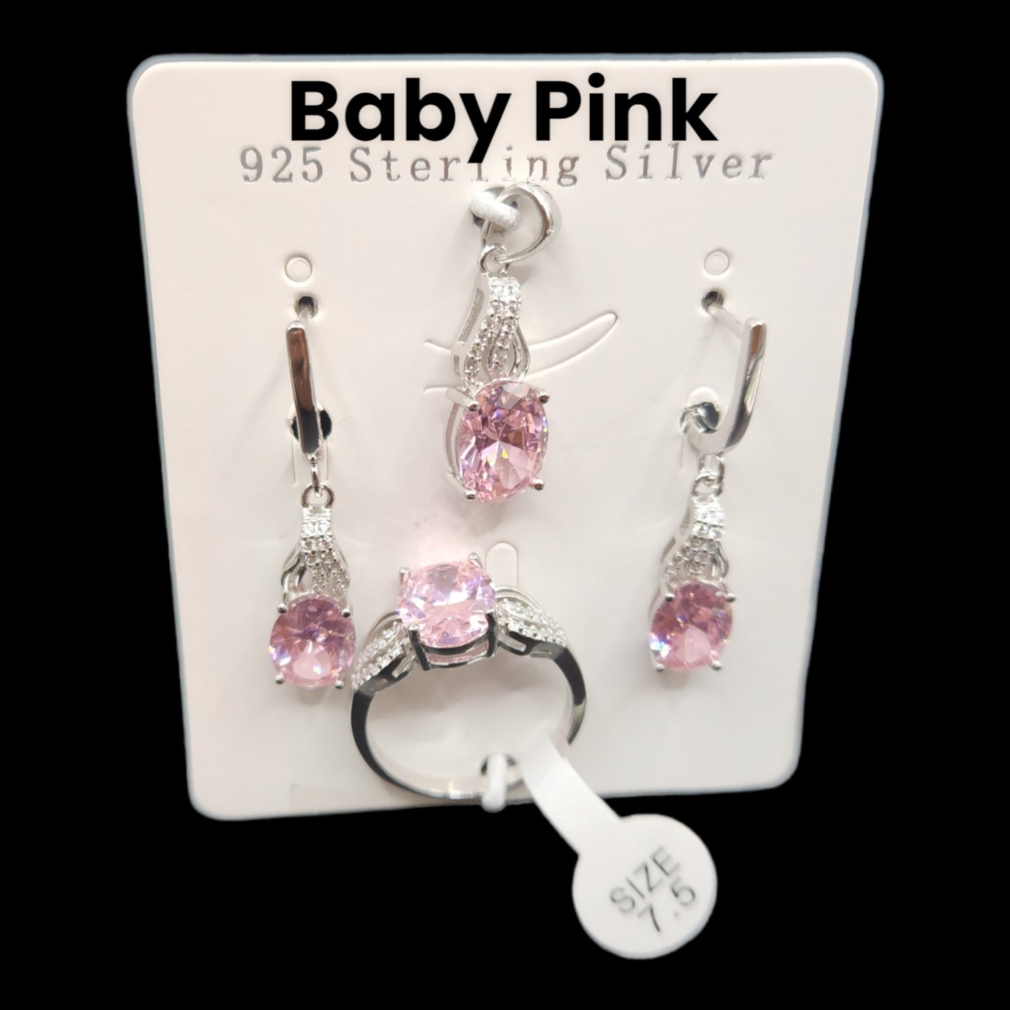 Baby pink Oval Shape Pendant, Earrings with Ring set