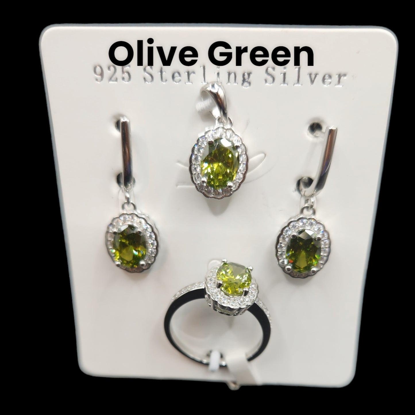 Olive Color Oval shaped Pendant, Earring with Ring set