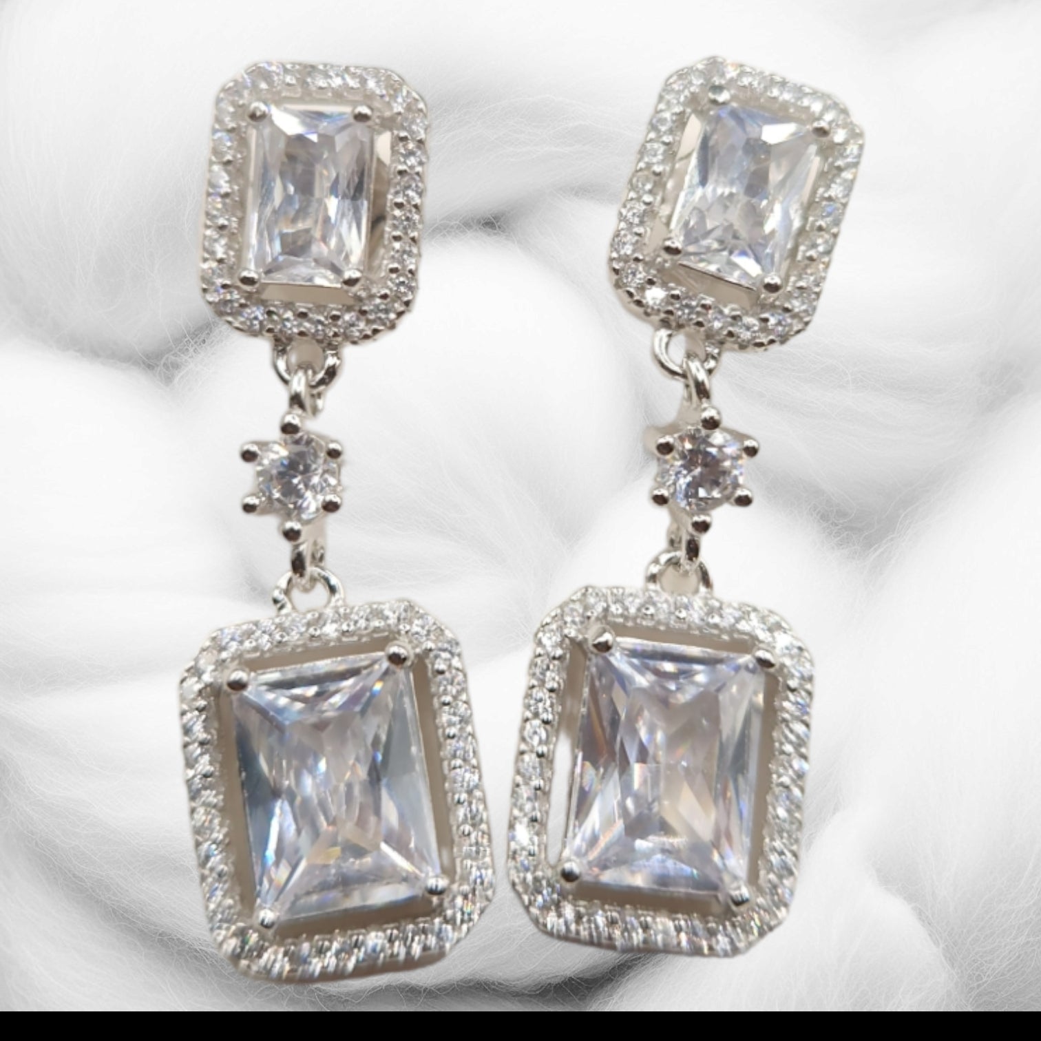 Emerald Cut Zircon Stone Earrings.