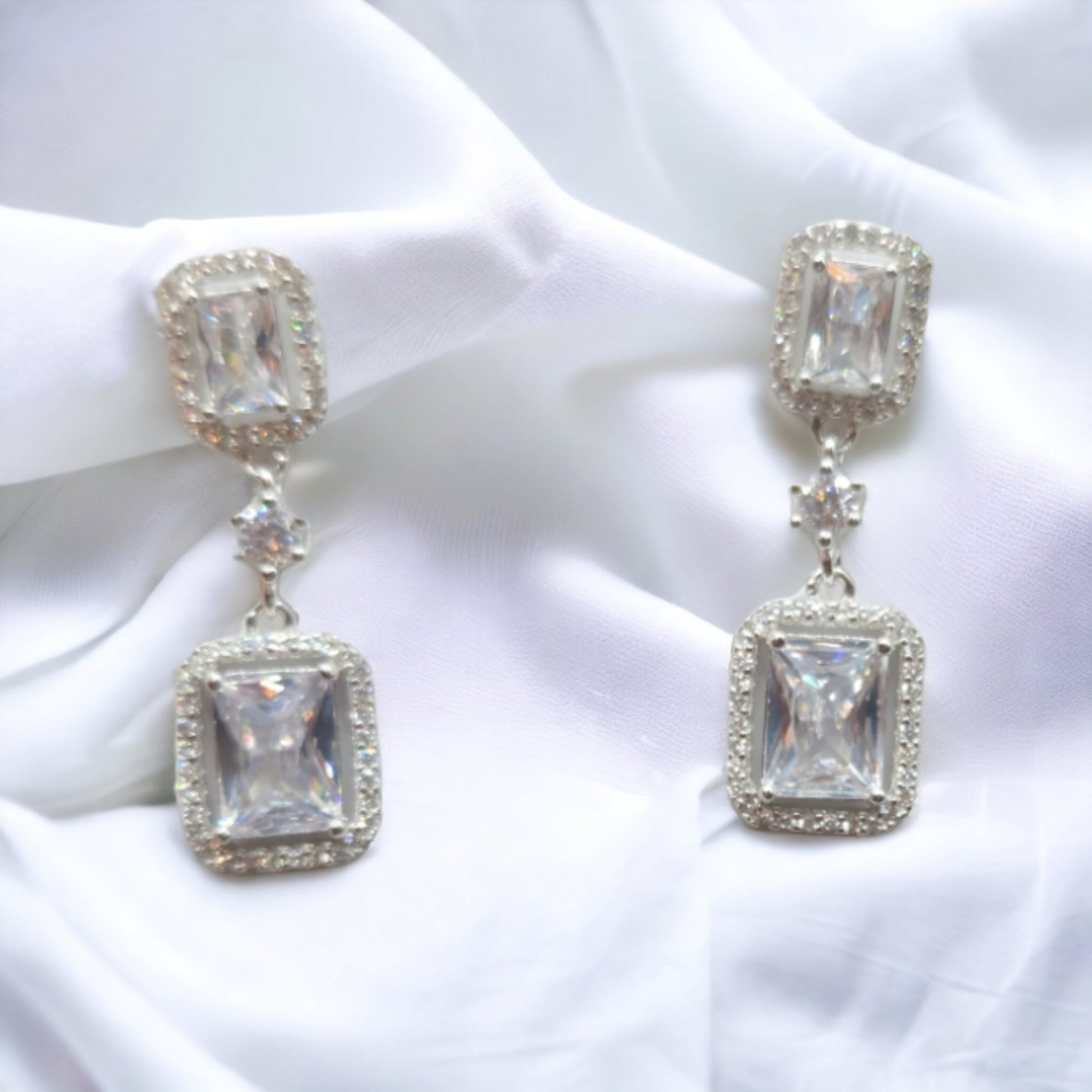 Emerald Cut Zircon Stone Earrings.