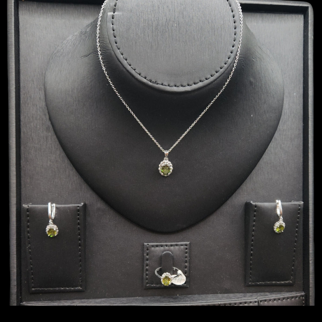 Zircon Crystal Oval Shape Pendant ,Earrings with Ring Set
