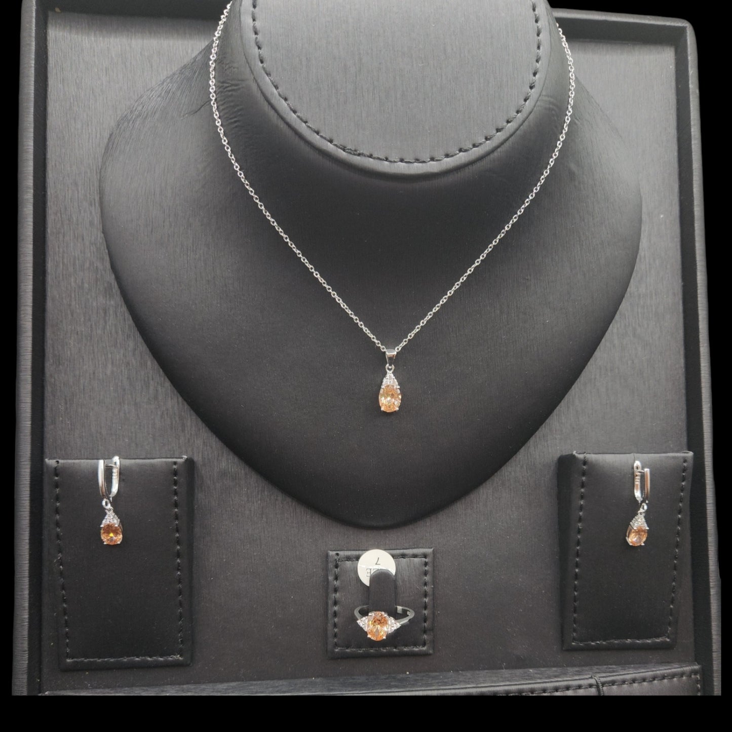 Oval Zircon Rose Gold Stone Pendant Earrings With Ring Set