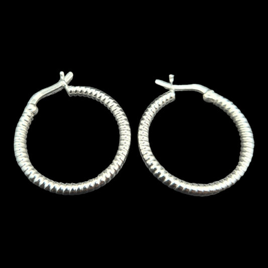 Sterling Silver Embellished  DC Click Top  Thin Hoop  Earrings