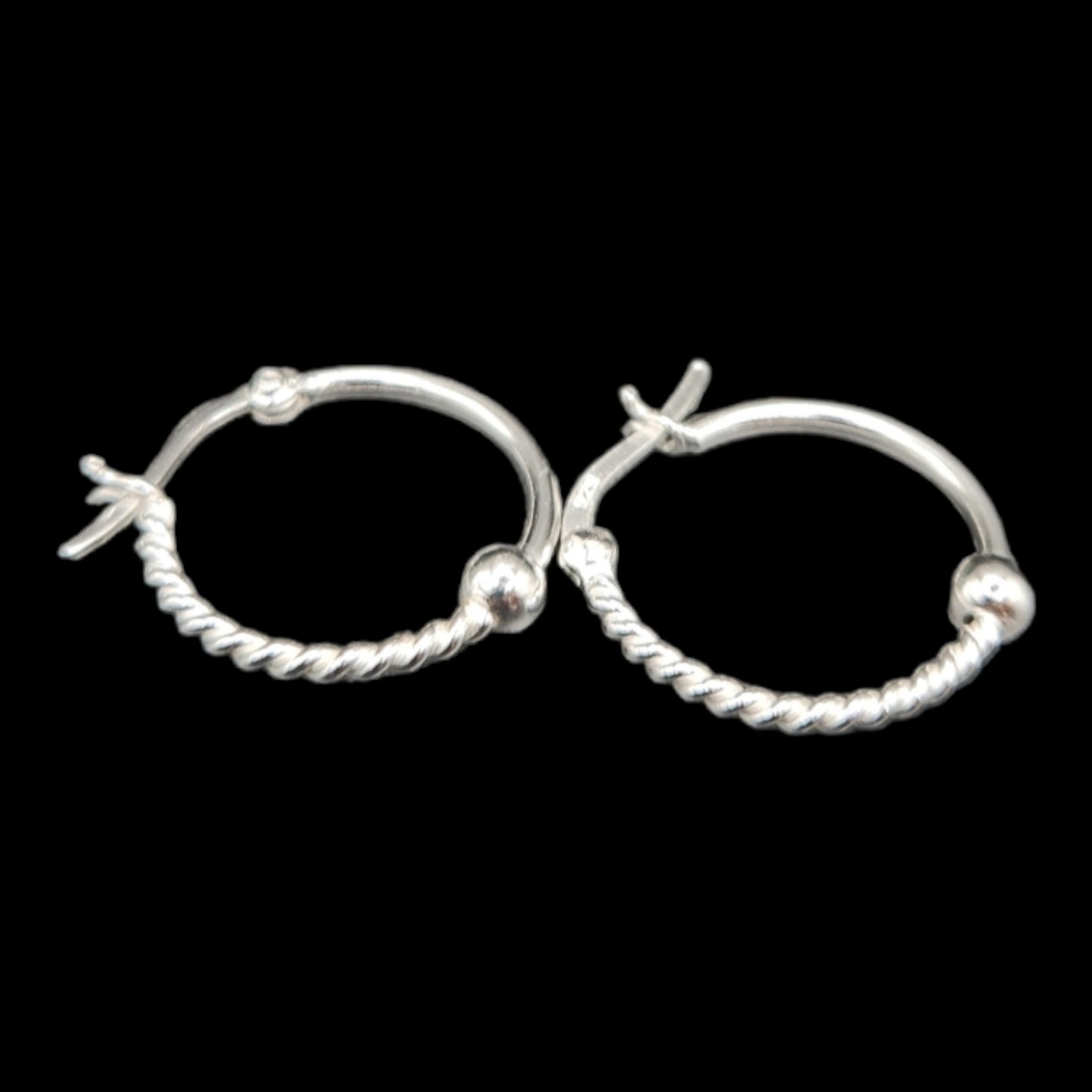 Sterling Silver  Twisted  Thick  Hoop  With Ball Earrings