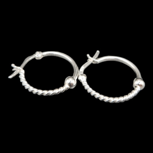 Sterling Silver  Twisted  Thick  Hoop  With Ball Earrings