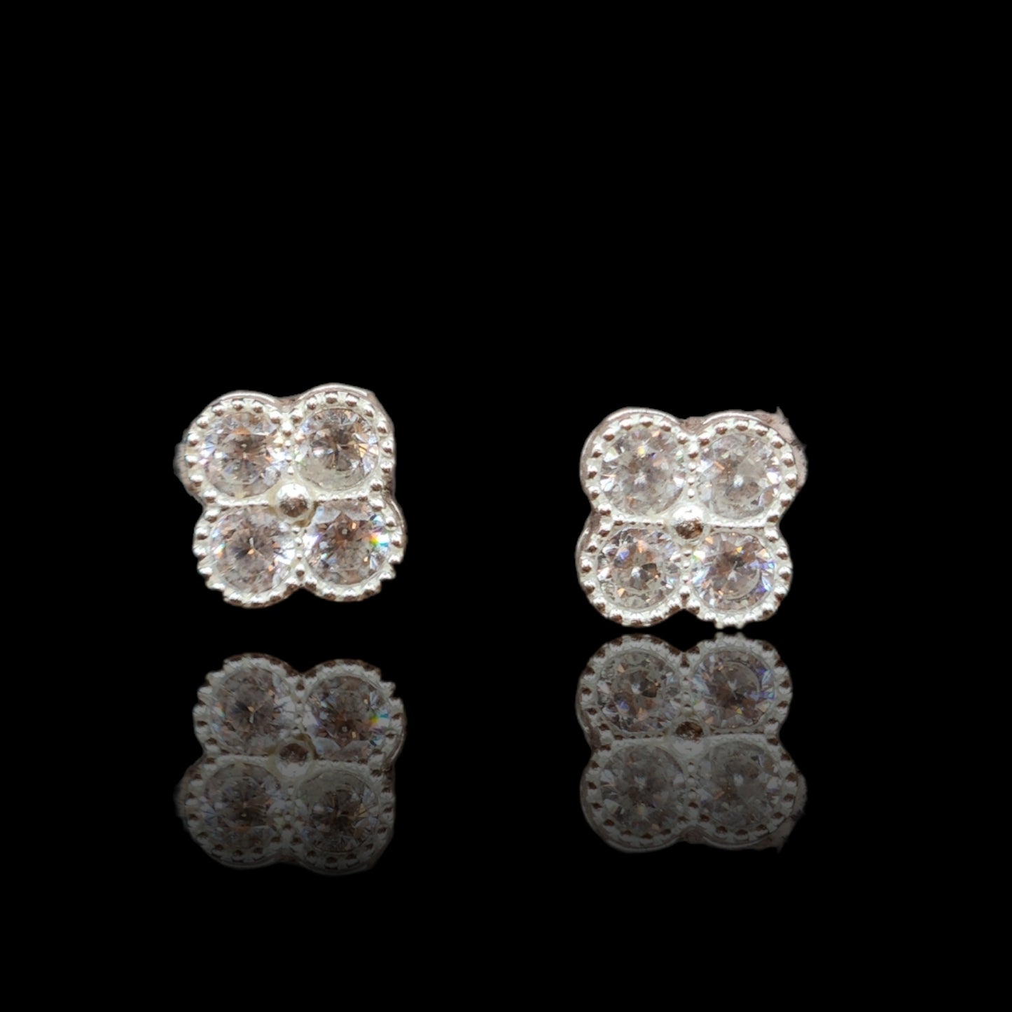 925 Sterling Silver Four Clove  Stud Kids Earrings.