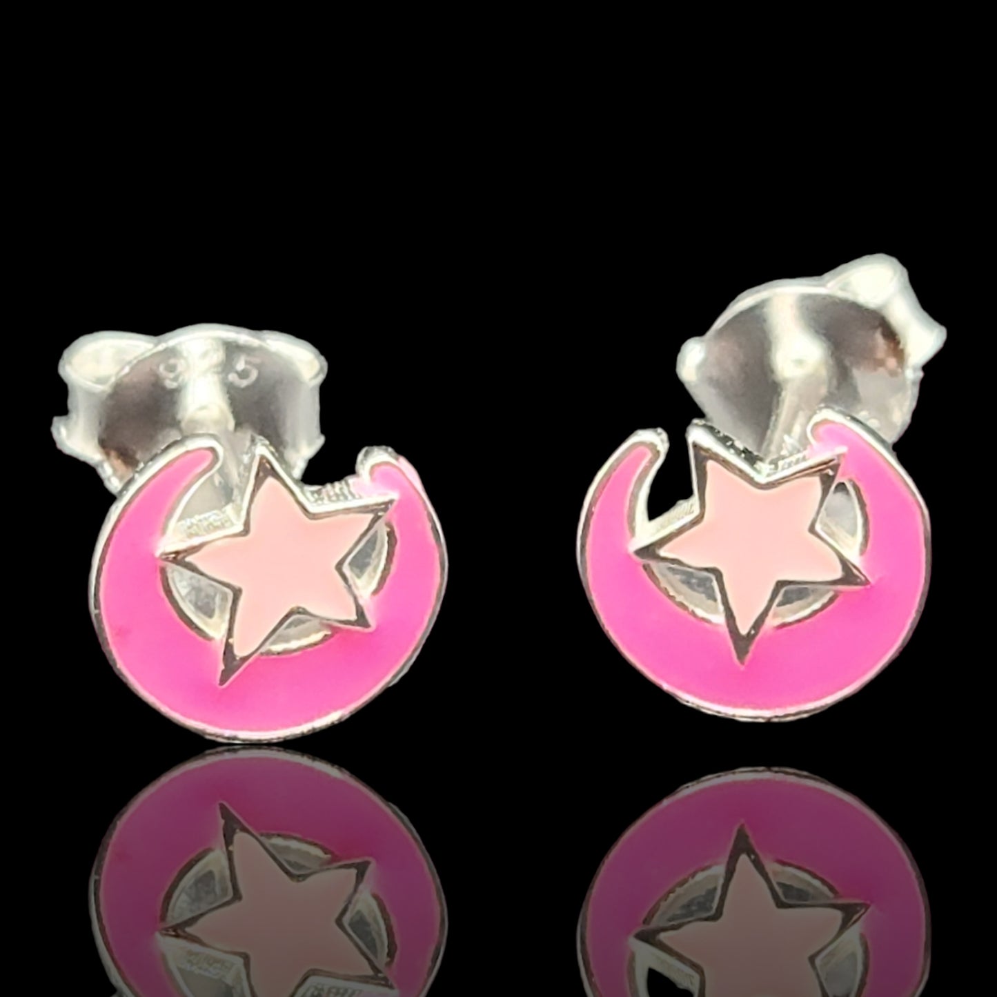 925 Sterling Silver Star & Moon  Stud Kids Earrings.