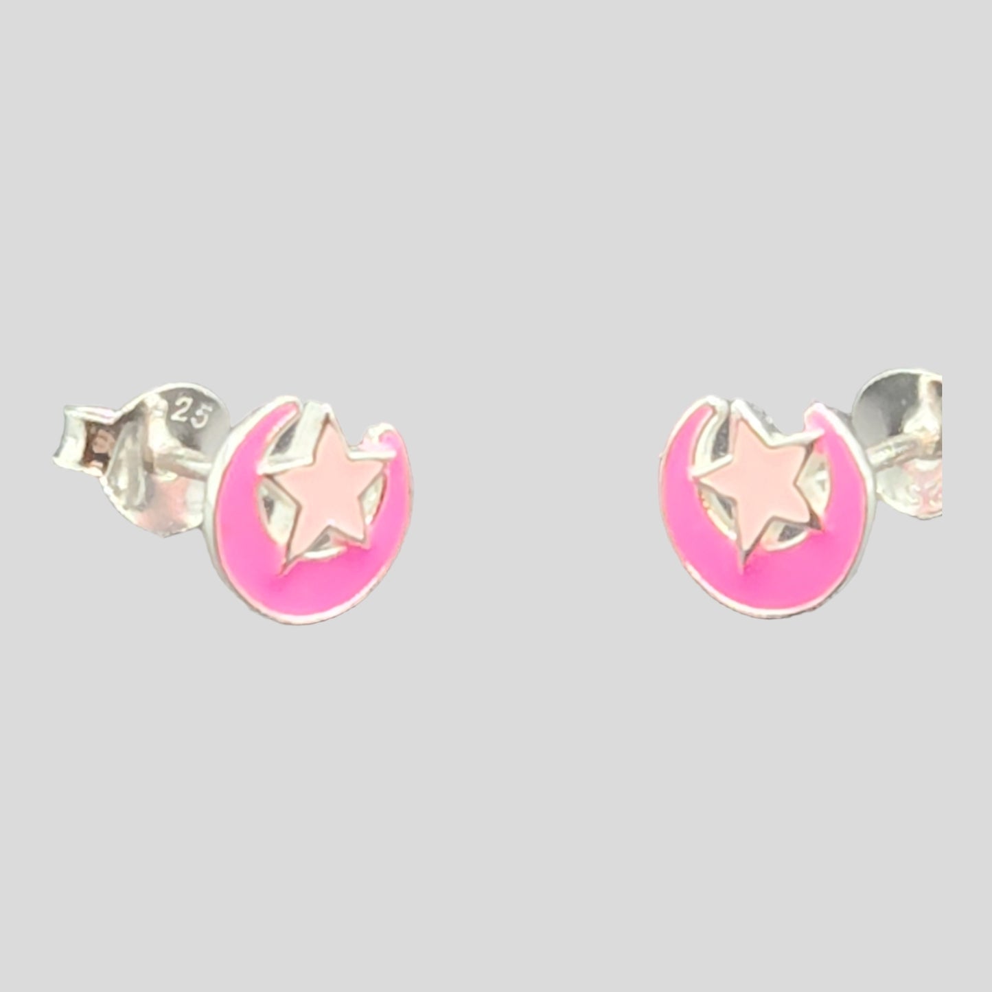 925 Sterling Silver Star & Moon  Stud Kids Earrings.