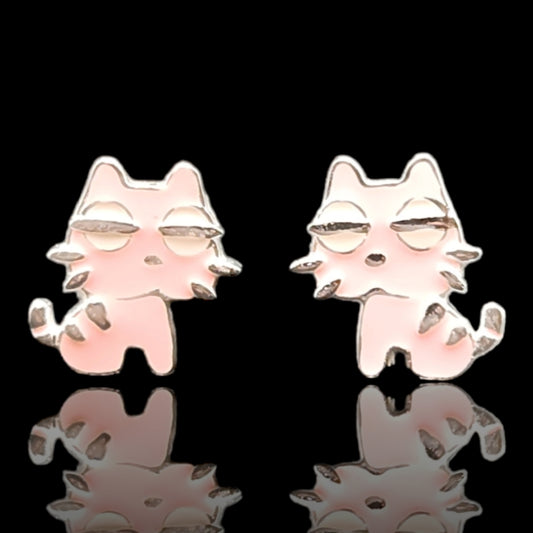 925 Sterling Silver Kitten Stud Kids Earrings.